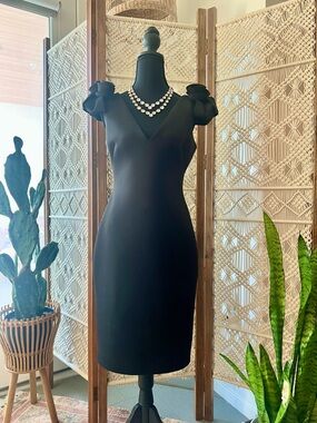 Eliza J V-Neck Midi Dress with Puff Cap Sleeves